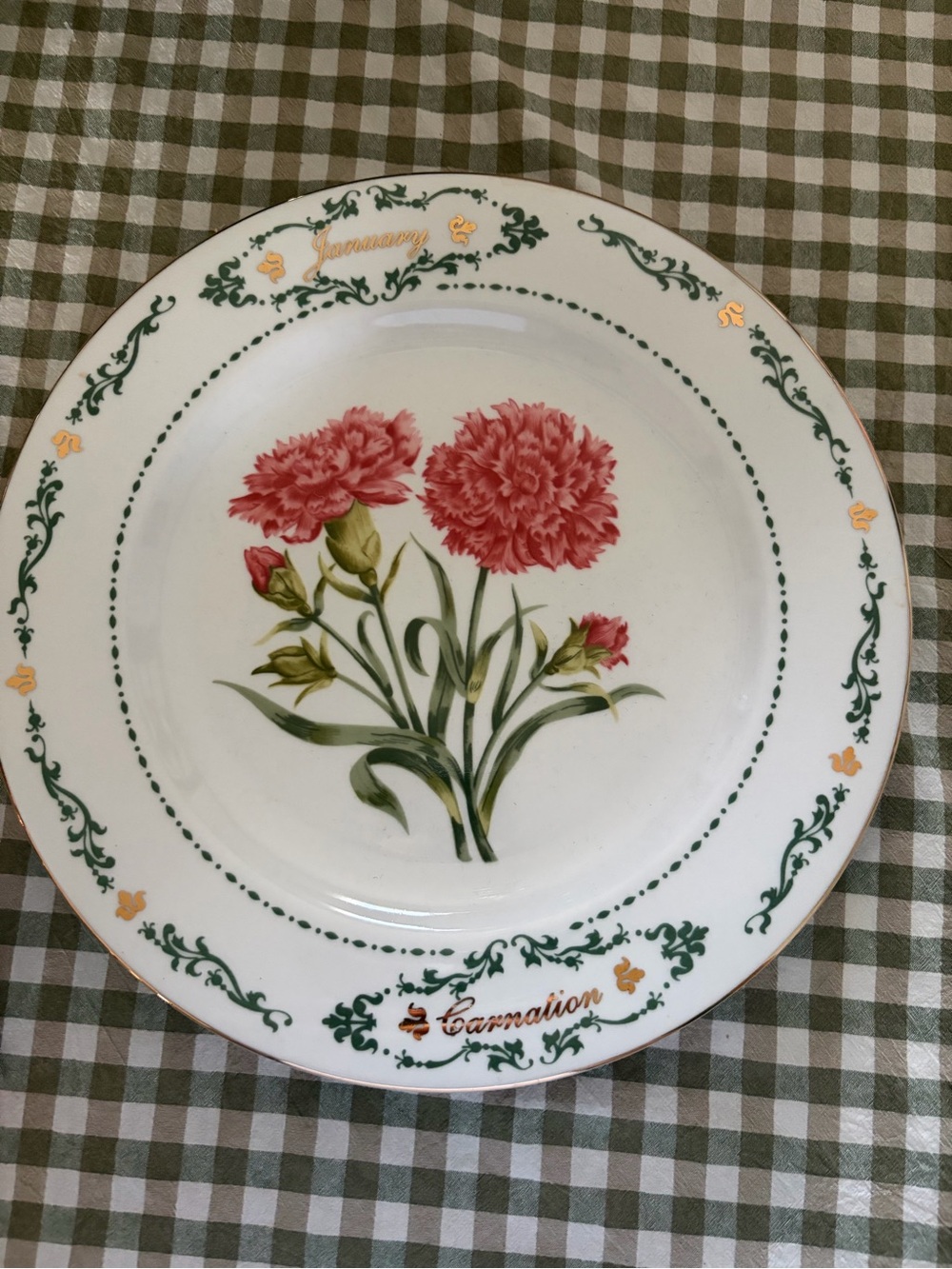 Carnation Floral Dinner Plate - White with Pink Blossoms